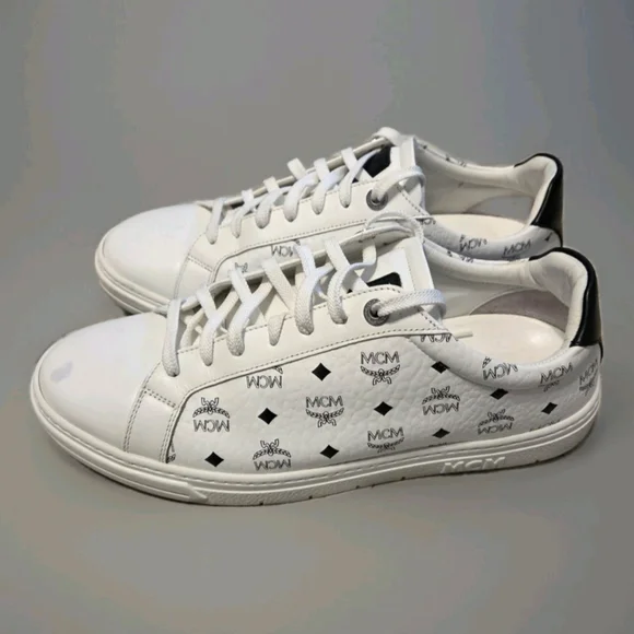 MCM Men's White Leather Sneakers Eu 43 US 10 Made In Italy - Picture 2 of 9